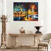 Handmade Landscape Art on Canvas Park by The River Vibrant Street Artwork Painting Home Decor