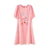 2023 Summer Pink Striped Print Dress Short Sleeve Round Neck Knee-Length Casual Dresses W3L042102