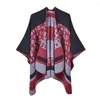 Szaliki ciepłe kolorowe blokowanie kolorów Wrap Cape Winter Plus Size Cardigan Sweters Otwórz przednie Poncho Długie kocowe płaszcze