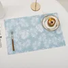 Table Mats Simple Japanese Light Blue Leaves Printed Placemats Leather Waterproof Oilproof Heat-insulated Dinner Mat Kitchen Decor