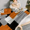 Decke Orange Black Patchwork abstrakte Kunst Kaschmirdecke für Kinderzimmer Sofa Soft -Brandspreads Travel Camping Fleece Decke R230616