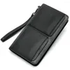 Portefeuilles en cuir véritable hommes Long porte-monnaie hommes embrayages véritable portefeuille à fermeture éclair affaires unisexe pièce téléphone poignet sac