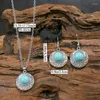 Collier Boucles d'Oreilles Parure Bohème Pierre Bleue Femme Bijoux Rétro Vintage Ethnique Imitation Turquoise Pour Femme