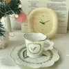 Plates INS Middle Ancient Style Tea Cup Green Bell Orchid Tableware Pasta Plate Embossed Oval Disc Dessert Dish Coffee