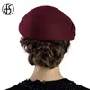 Berets FS French Berets Caps For Women Fashion 100 Wool Felt Fedora Hat Winter Blue Purple Red Church Female Vintage Cloche Hats Z0613