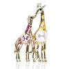 Broches Crystal Enamel Paar Giraffe Voor Vrouwen Schattige Dieren Pin Goud Kleur Sieraden Kids Jas Jurk Accessoires Gift