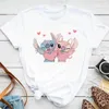 Camisetas masculinas Stitch Shirt Feminina Gráfico Verão Branco Manga Curta Tops Kawaii Desenhos Animados Roupas Femininas