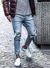 Mens Jeans Uomo Streetwear Ginocchio Strappato Skinny Hip Hop Moda Estroyed Hole Pantaloni Tinta unita Maschio Stretch Casual Denim Pantaloni grandi 230615