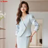 Vestido de duas peças de alta qualidade primavera lápis saia blazer conjuntos roupas femininas formal negócios coreano feminino escritório senhoras jaqueta de trabalho 2 peças terno 230615