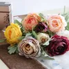 Torkade blommor nya stora rosor rosa siden pion peony falsk blommor gren hem dekoration diy huvud liten bröllop bakgrund vägg