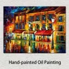 Paesaggio astratto Canvas Art Bagno Decor Paris Night Montmartre Pittura a olio fatta a mano moderna