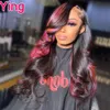 Spetsspår Pink Highlight 13x6 Spets Front Wig Pre Plucked Body Wave Colored Human Hair Wigs Transparent Peruvian Remy Hair for Black Women 230616