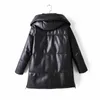 Trench da donna Giacca invernale da donna Parka in pelle fuax nera Cappotto lungo Stretwear Rosa Cerniera spessa PU Donna