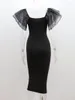 Casual Jurken Sexy 2023 Black Mesh Vlinder Mouw Avondjurk Vrouwen Elegante Vierkante Kraag Korte Bodycon Midi Verjaardagsfeestje