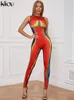 Kobiety Jumpsuits Rompers Kliou 3D Blokowanie kolorów Kolor Scoss Sukus Kobiet Moda estetyczna Y2K O-Neck Rleaseless Slim Ogólny Street Street 2306615