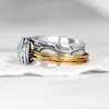 Wedding Rings Vintage Aquamarine Ring Two Tone Rotatable Decompression Natural Stone Moonstone Wide Thumb Boho Ladies