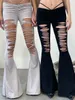Женские брюки Capris Wsevypo Grunge Retro Low Isla Hollow Out расклешенные брюки для женского уличного шнурки с тонкими разорванными отверстиями колокольчики брюки 230615