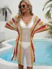 Cover-ups Robe deux pièces Tunique de plage tricotée pour femme Swim Cover Up String Split Beachwear Crochet Maillot de bain Cover-ups Stripped Pareo Maillot de bain 230616