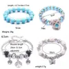 Bangle 10pcs/set Mix Color Tree Flower Heart Alloy Pendant Beads Bohemian Bracelets Women Natural Stone Wristband Bangles For Party 230616