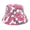 Berets Fluffy Flower Bucket Hat Casual Basin Coldproof Winter For Halloween Xmas L5YB