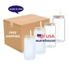 USA CA Warehouse 16oz Sublimation Glass Mugs Blanks Frosted Clear Beer Can Tumbler Mason Jar Cups With Plastic Straw