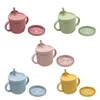 Tasses Vaisselle Ustensiles Ensemble de vaisselle en silicone pour bébé Assiette à manger avec ventouses vaisselle antidérapante bavoir cuillère fourchette petite tasse assiette d'entraînement pour enfants 230615