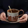 Tazze Tazza da caffè in ceramica da 350 ml Set di piatti Ceramica ruvida Tazza da latte con marchio vintage Stile nordico Negozio creativo Acqua
