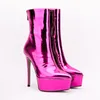 Lilyptuart Size 47 Platform Ankle Boots Women Winter2023 Fashion Shoes Bright Leather Pointed Toe Metal Heel Runway Party Shoes