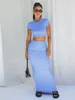 Casual Dresses Woman O-neck Short Sleeve Crop Top High Waist Long Skirts 2 Pieces Summer Outfits Streetwear Fashion Bodcyon Sets