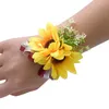 Pulseras con dijes Seda artificial Girasol Muñeca Ramillete Pulsera Dama de honor Flores de boda Decoración de fiesta de flores