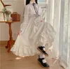 Skirts Japanese Solid Color Double Layer Vintage French Ruffled A-Line Pleated Skirt Hepburn Black Half Skirt Female White Long Skirt 230615