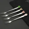 Dinnerware Sets 5Pcs Cartoon Fruit Fork Stainless Steel Mini Kids Cake Toothpick Tableware Accessories Party Decoration 14.5cm