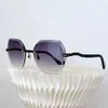 2023 Students Young Girls Popular New Style Personality Lovely Oval Frameless Coating Purple Black Khaki Blue Lens Women's Fashion Casual Sunglasses Wave Leg Design