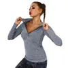 Chemises actives Running Sports Top Femmes Manches Longues Zipper Veste Gym Shirt Fitness Chandail Entraînement Athlétique Séchage Rapide Yoga T-Shirts