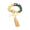 Tasarım Renkli Akrilik Anahtar Pu Deri Deri Tassel Anahtar Yüzük Kızlar Zincir Şekli Bileklik Bileklik Anahtarlık Kadınlar için DE245