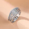 Wedding Rings Luxury Female White Zircon Triple Ring Set Silver Color Stacking Promise Engagement For Women Bands Jewelry Gifts