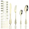 Dinnerware Sets 16/24Pcs Black Set Stainless Steel Cutlery Vintage Knife Fork Coffee Spoon Flatware Western Kitchen Tableware