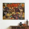 Colorful Abstract Painting on Canvas Yellow City 1914 Egon Schiele Art Unique Handcrafted Artwork Home Decor