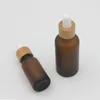 Frosted Amber White Glass Droper Bottle 15 ml 30 ml 50 ml med bambu cap 1oz trä eteriska oljeflaskor ahodp