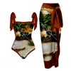 Women's Swimwear Women Vintage Colorblock Abstract Floral Print 1 Piece Cover UP Two High Waist Bikini Bottoms