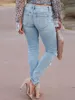 Jeans pour femmes Jambes déchirées à haute extensibilité Skinny Frayed Distressed Light Blue Denim Pants Vêtements pour femmes