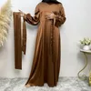 Ethnic Clothing Fashion Simple Solid Color Thick Satin Lace Up Sleeves Elegant Dress Muslim Women's Cardigan