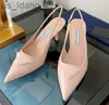 Slippers 2023 Designer Sandals Pointed High Heel Single Shoes P Triangle 35cm 75cm Kitten Heels Sandal for Women Black White Pink Blue Wedding Shoes with D J230616
