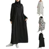 Abbigliamento etnico Primavera Estate Abito musulmano Tasca con cerniera Abito da donna Hijab Turbante Sciarpa a fiori Abiti in chiffon a maniche lunghe Per