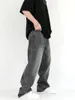 Men's Jeans Grey Bleached Loose Vintage Straight For Men Spring Washed Casual Streetwear Hip Hop Mid Waist Denim Pants