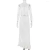 Vestidos Casuais Moda Verão Algodão Linho Branco Duas Peças Conjunto Streetwear 2023 Elegante Feminino Renda Patchwork Magro Oco Out Vestido Longo