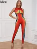 Kobiety Jumpsuits Rompers Kliou 3D Blokowanie kolorów Kolor Scoss Sukus Kobiet Moda estetyczna Y2K O-Neck Rleaseless Slim Ogólny Street Street 2306615