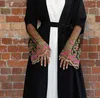 エスニック服ドバイスタイルメッシュ刺繍イスラム教徒アバヤカーディガンアラブ女性結婚式パーティーカフタンラップロングドレスイスラムラマダンローブ