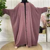 Etnische Kleding Eenvoudige Moslim Vrouwen Knop Vest Abaya Jilbab Effen Kleur Kimono Open Voorzijde Losse Gewaad Djellaba Maxi Jurk Toga Kaftan