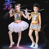 Stage Wear Bambini Jazz Dance Modern Cheerleading Costumes Hip Hop Boy Girls Crop Top Pantaloni Paillettes Performance Set